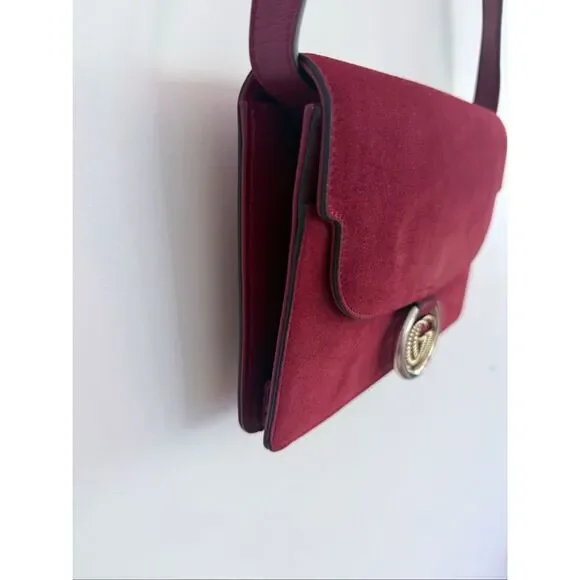 Gucci Logo Suede Flap GG Ring Logo Torchon Crossbody Bag Red Women's OS